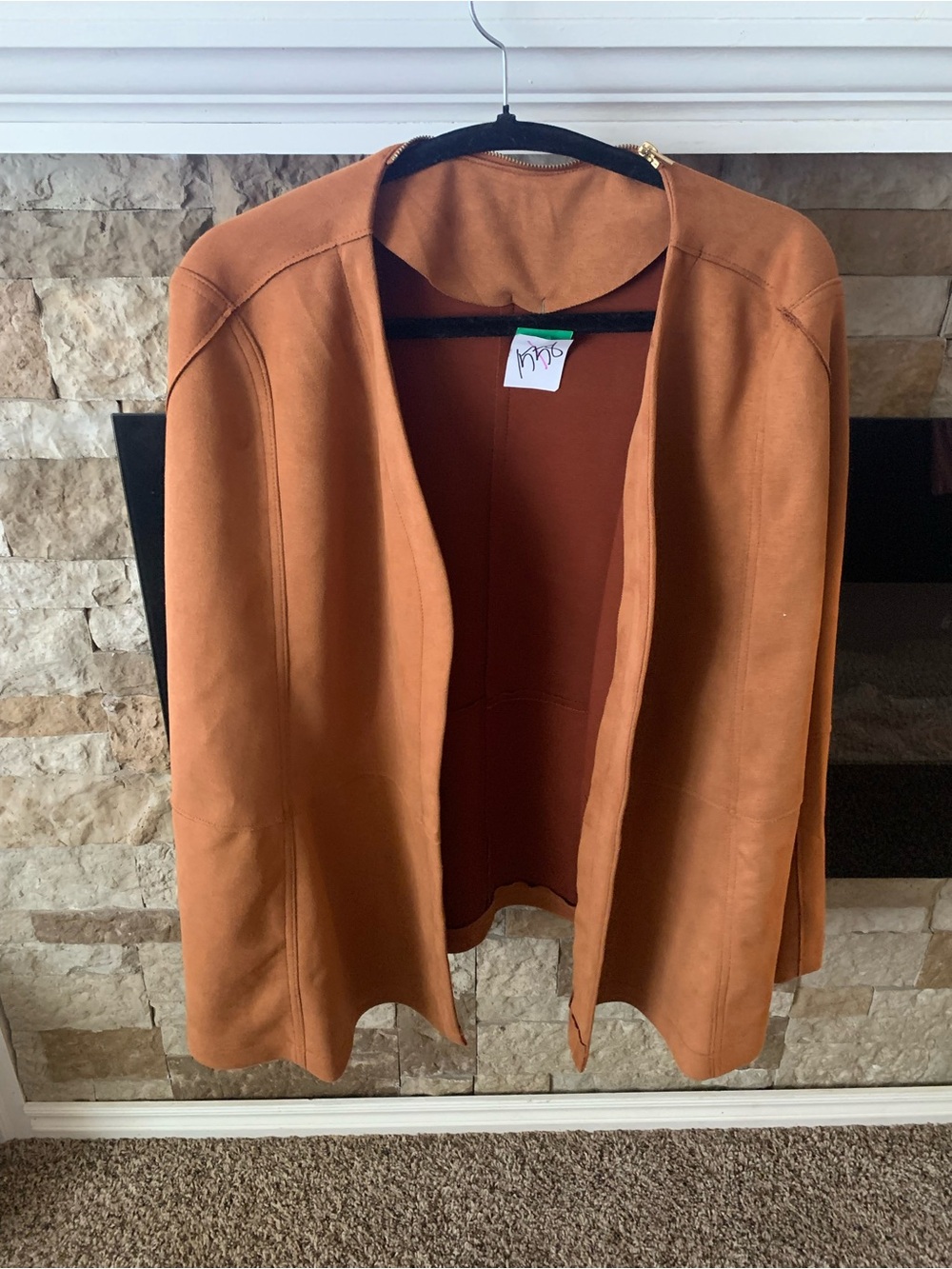 Women's Open Front Poncho in Rust Brown Faux Suede with Zipper